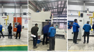 橡膠減震客戶寧（níng）波拓普 現場驗收鏈式外圓滾塗機